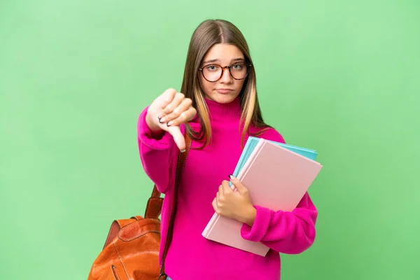 Teenager Student Caucasian Girl Isolated Background Showing Thumb Negative Expression — Stock Photo, Image