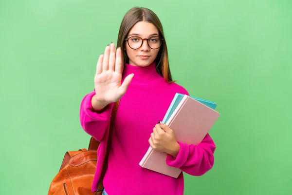 Teenager Student Caucasian Girl Isolated Background Making Stop Gesture — Stock Photo, Image