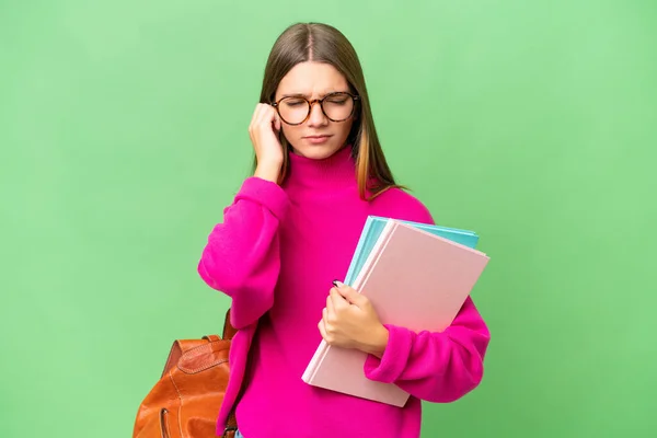 Teenager Student Caucasian Girl Isolated Background Frustrated Covering Ears — Stock Photo, Image