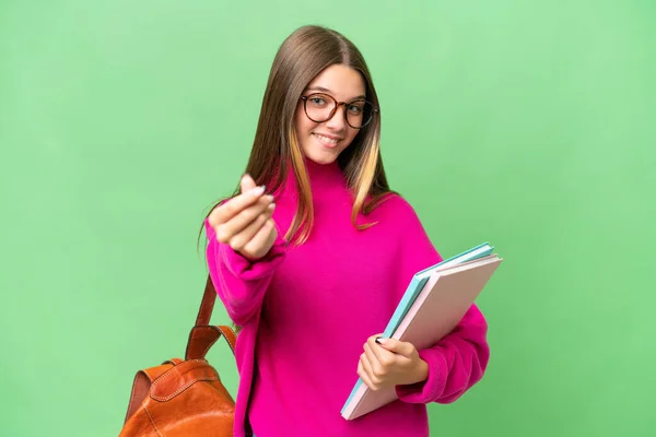 Teenager Student Caucasian Girl Isolated Background Making Money Gesture — Stock Photo, Image