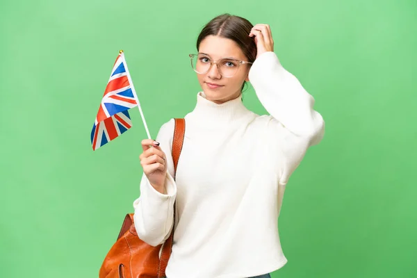 Teenager Student Caucasian Girl Holding United Kingdom Flag Isolated Background — Photo
