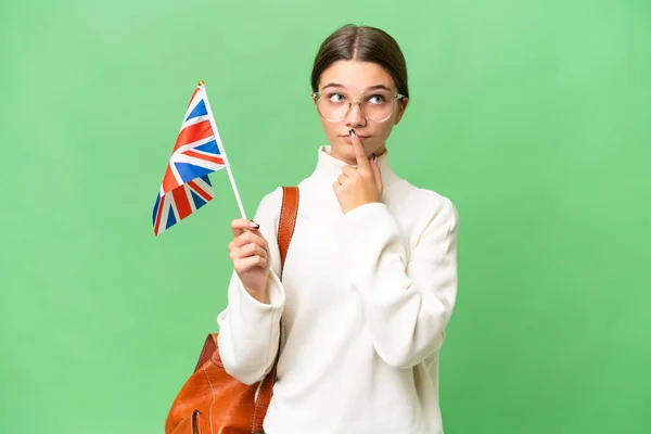 Teenager Student Kaukasischen Mädchen Mit Einer Flagge Des Vereinigten Königreichs — Stockfoto