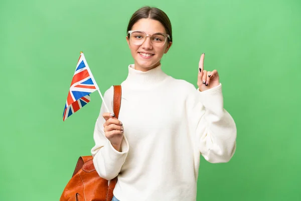 Teenager Studentin Kaukasisches Mädchen Mit Einer Britischen Flagge Vor Isoliertem — Stockfoto