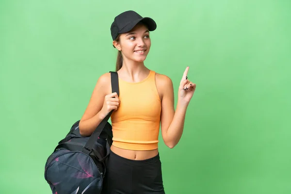 Adolescente Chica Caucásica Con Bolsa Deporte Sobre Fondo Aislado Con —  Fotos de Stock