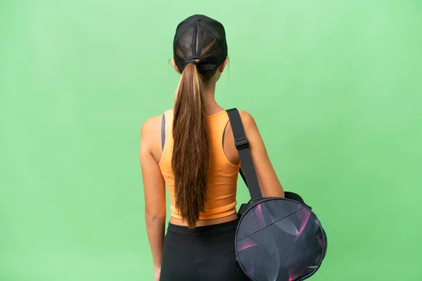 Teenager Kaukasischen Mädchen Mit Sporttasche Über Isolierten Hintergrund Rückenlage — Stockfoto