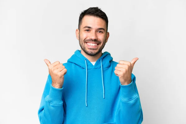 Young Handsome Caucasian Man Isolated White Background Thumbs Gesture Smiling — Stock Photo, Image