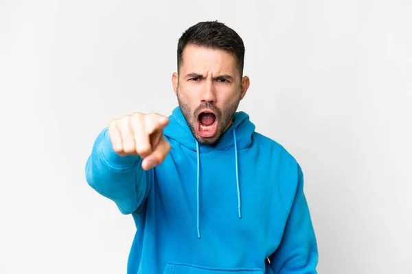 Young Handsome Caucasian Man Isolated White Background Frustrated Pointing Front — 스톡 사진