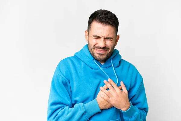 Young Handsome Caucasian Man Isolated White Background Having Pain Heart —  Fotos de Stock