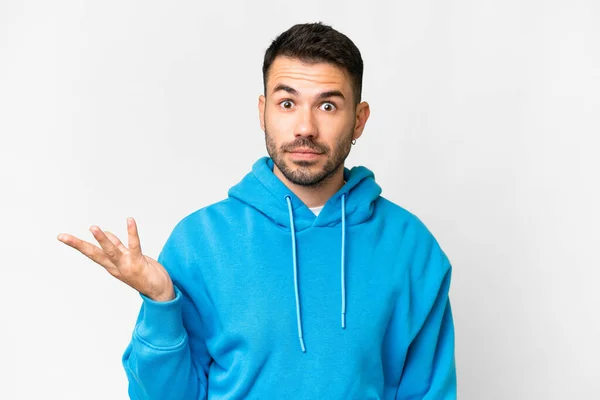 Young Handsome Caucasian Man Isolated White Background Making Doubts Gesture — Foto de Stock