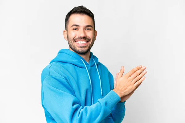 Young Handsome Caucasian Man Isolated White Background Applauding — 스톡 사진