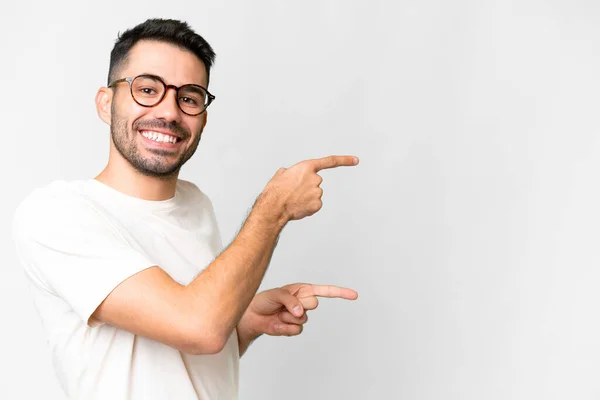 Young Handsome Caucasian Man Isolated White Background Pointing Finger Side — Stock Photo, Image