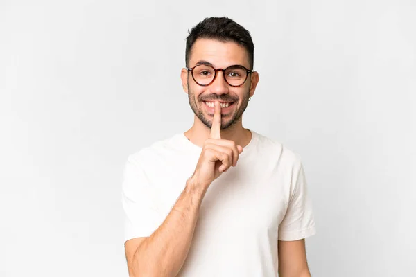 Young Handsome Caucasian Man Isolated White Background Showing Sign Silence — 图库照片