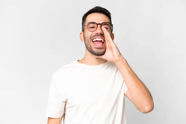 Young Handsome Caucasian Man Isolated White Background Shouting Mouth Wide — 图库照片