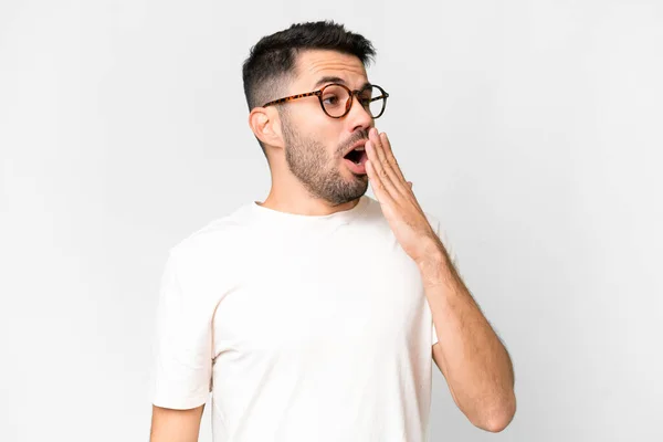 Young Handsome Caucasian Man Isolated White Background Yawning Covering Wide —  Fotos de Stock