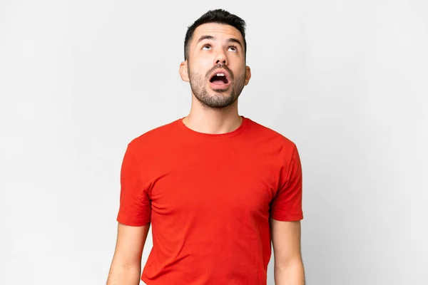Young Handsome Caucasian Man Isolated White Background Looking Surprised Expression — Foto de Stock