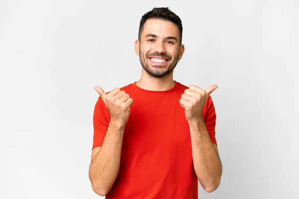 Young Handsome Caucasian Man Isolated White Background Thumbs Gesture Smiling —  Fotos de Stock