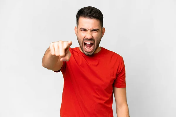Young Handsome Caucasian Man Isolated White Background Frustrated Pointing Front — Foto de Stock