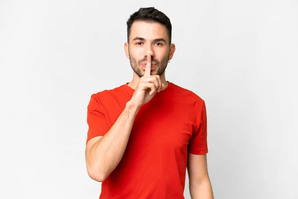 Young Handsome Caucasian Man Isolated White Background Showing Sign Silence — Stock Fotó