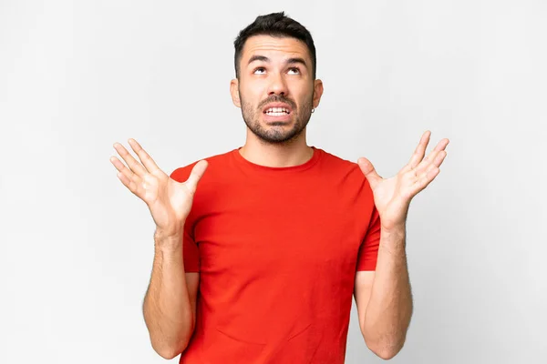 Young Handsome Caucasian Man Isolated White Background Stressed Overwhelmed — Stock Photo, Image