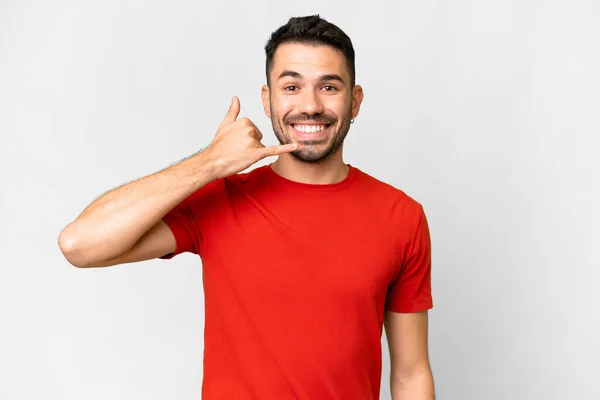 Young Handsome Caucasian Man Isolated White Background Making Phone Gesture — Stock Fotó
