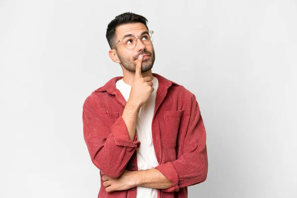Young Handsome Caucasian Man Isolated White Background Having Doubts While — Stockfoto