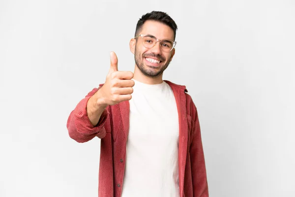 Young Handsome Caucasian Man Isolated White Background Thumbs Because Something — Stock Photo, Image