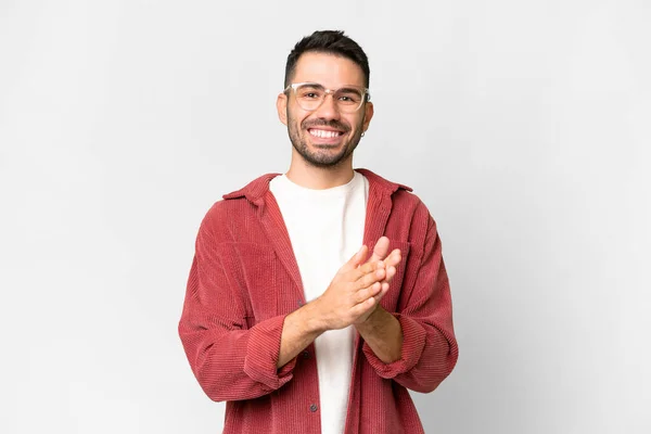 Young Handsome Caucasian Man Isolated White Background Applauding Presentation Conference — Stock Fotó