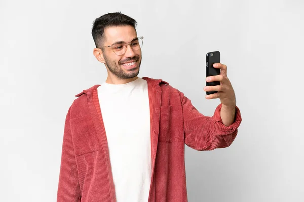 Young Handsome Caucasian Man Isolated White Background Making Selfie — Stockfoto