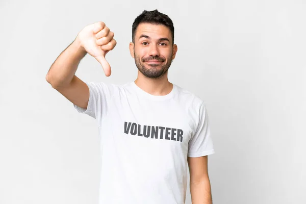Young Volunteer Caucasian Man Isolated White Background Showing Thumb Negative — Stock Photo, Image