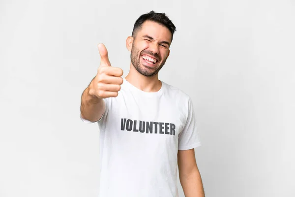 Young Volunteer Caucasian Man Isolated White Background Thumbs Because Something — Stock Photo, Image
