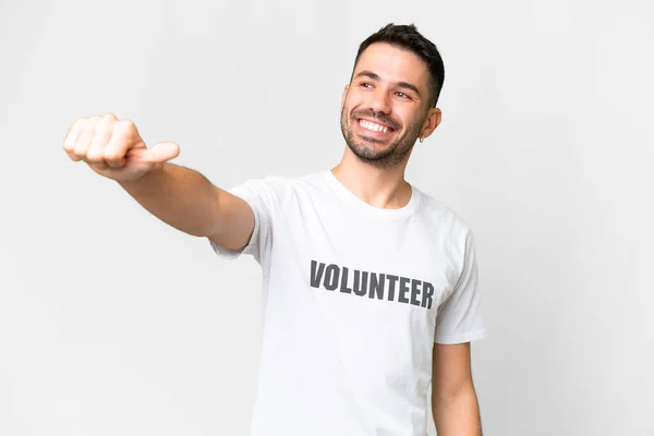 Young Volunteer Caucasian Man Isolated White Background Giving Thumbs Gesture — 스톡 사진