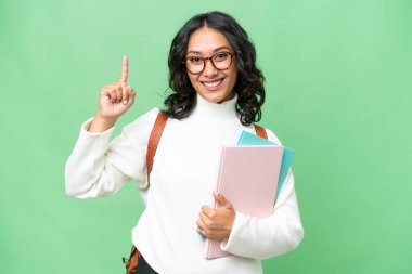 Arjantinli genç bir kadın izole edilmiş arka plan harika bir fikre işaret ediyor.