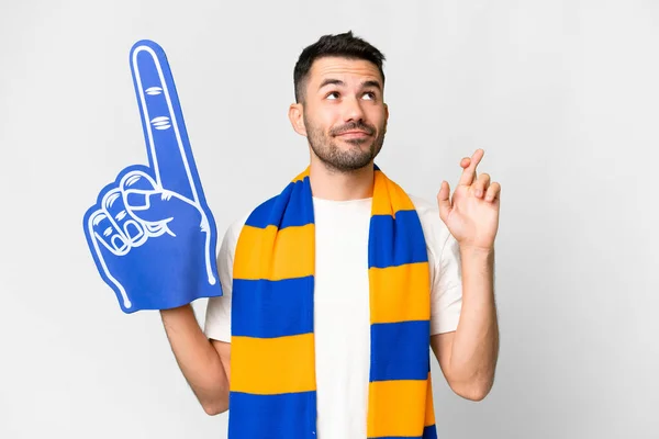 Mladý Kavkazský Sportovní Fanoušek Muž Přes Izolované Bílé Pozadí Prsty — Stock fotografie