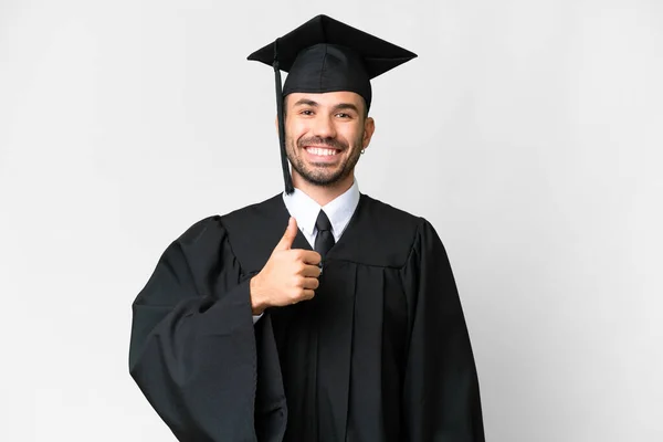 Mladá Univerzita Absolvent Muž Přes Izolované Bílé Pozadí Dává Palce — Stock fotografie