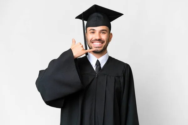 Jovem Universitário Graduado Homem Sobre Fundo Branco Isolado Fazendo Gesto — Fotografia de Stock