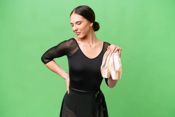 Young Caucasian Woman Practicing Ballet Isolated Background Suffering Backache Having —  Fotos de Stock