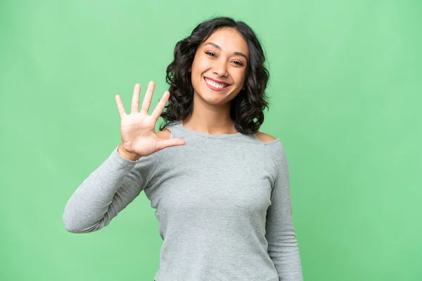 Young Argentinian Woman Isolated Background Counting Five Fingers — Stock Photo, Image