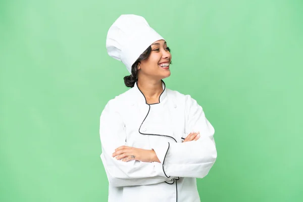 Giovane Chef Donna Argentina Sfondo Isolato Felice Sorridente — Foto Stock