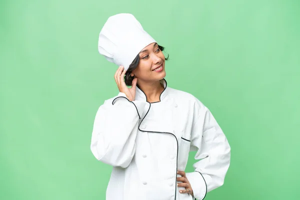 Giovane Chef Donna Argentina Sfondo Isolato Pensando Idea — Foto Stock