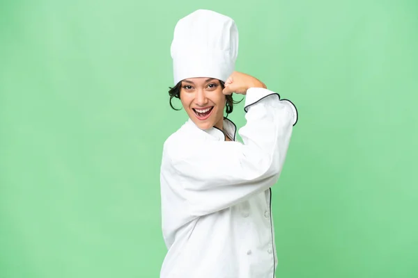 Giovane Chef Donna Argentina Sfondo Isolato Facendo Gesto Forte — Foto Stock