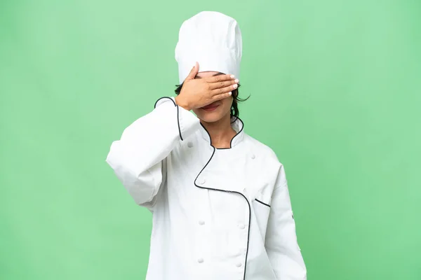 Joven Chef Argentina Sobre Fondo Aislado Cubriendo Los Ojos Con — Foto de Stock