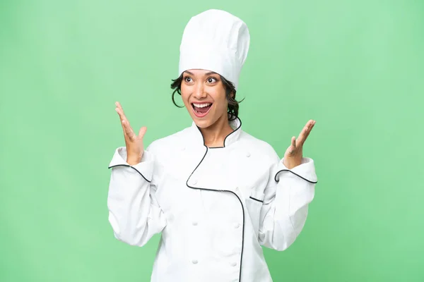 Giovane Chef Donna Argentina Sfondo Isolato Con Espressione Facciale Sorpresa — Foto Stock