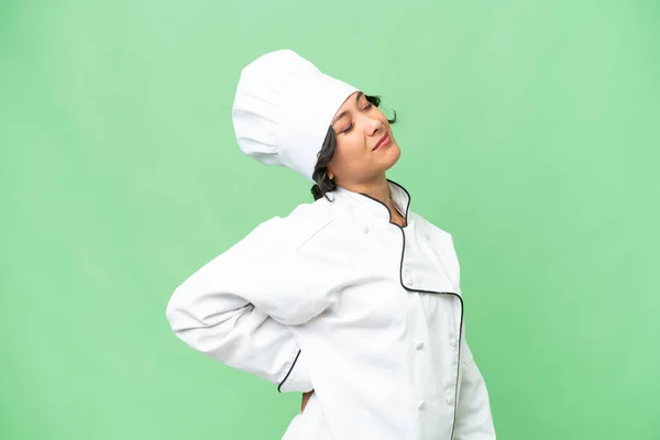 Giovane Chef Donna Argentina Sfondo Isolato Che Soffre Mal Schiena — Foto Stock
