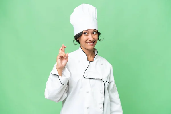 Giovane Chef Argentina Sfondo Isolato Con Dita Incrociate Augurando Meglio — Foto Stock