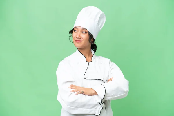 Jovem Chef Mulher Argentina Sobre Fundo Isolado Com Braços Cruzados — Fotografia de Stock