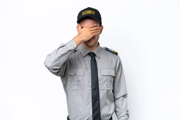 Young Safeguard Man Isolated White Background Covering Eyes Hands Want — Stock Photo, Image