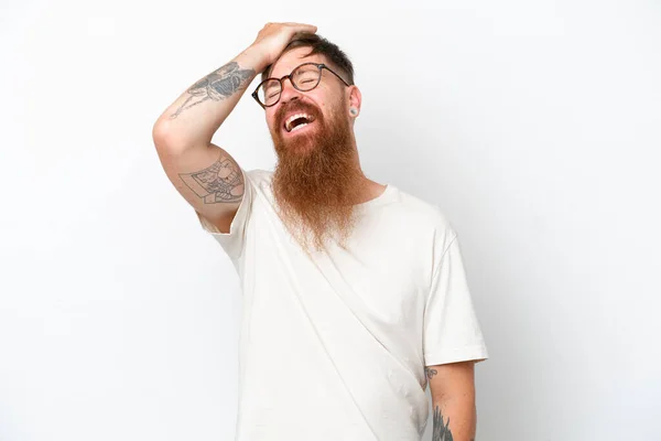 Redhead Man Long Beard Isolated White Background Has Realized Something — Stockfoto