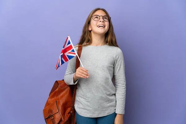 Kind Met Een Vlag Van Het Verenigd Koninkrijk Geïsoleerde Achtergrond — Stockfoto