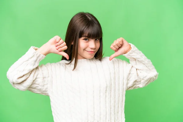 Little Caucasian Girl Isolated Background Proud Self Satisfied — Stock Photo, Image