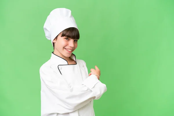 Piccola Ragazza Chef Caucasico Sfondo Isolato Puntando Indietro — Foto Stock
